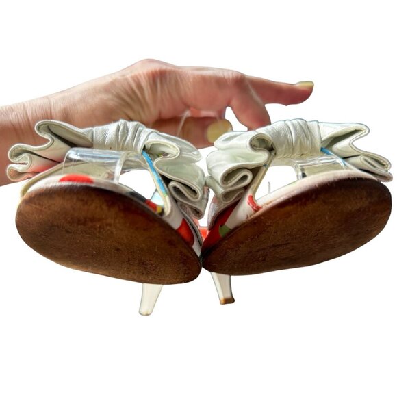 Casadei Retro White Open-Toe Mule Heels with Bow Detail Women's Size 6.5 - Picture 13 of 15